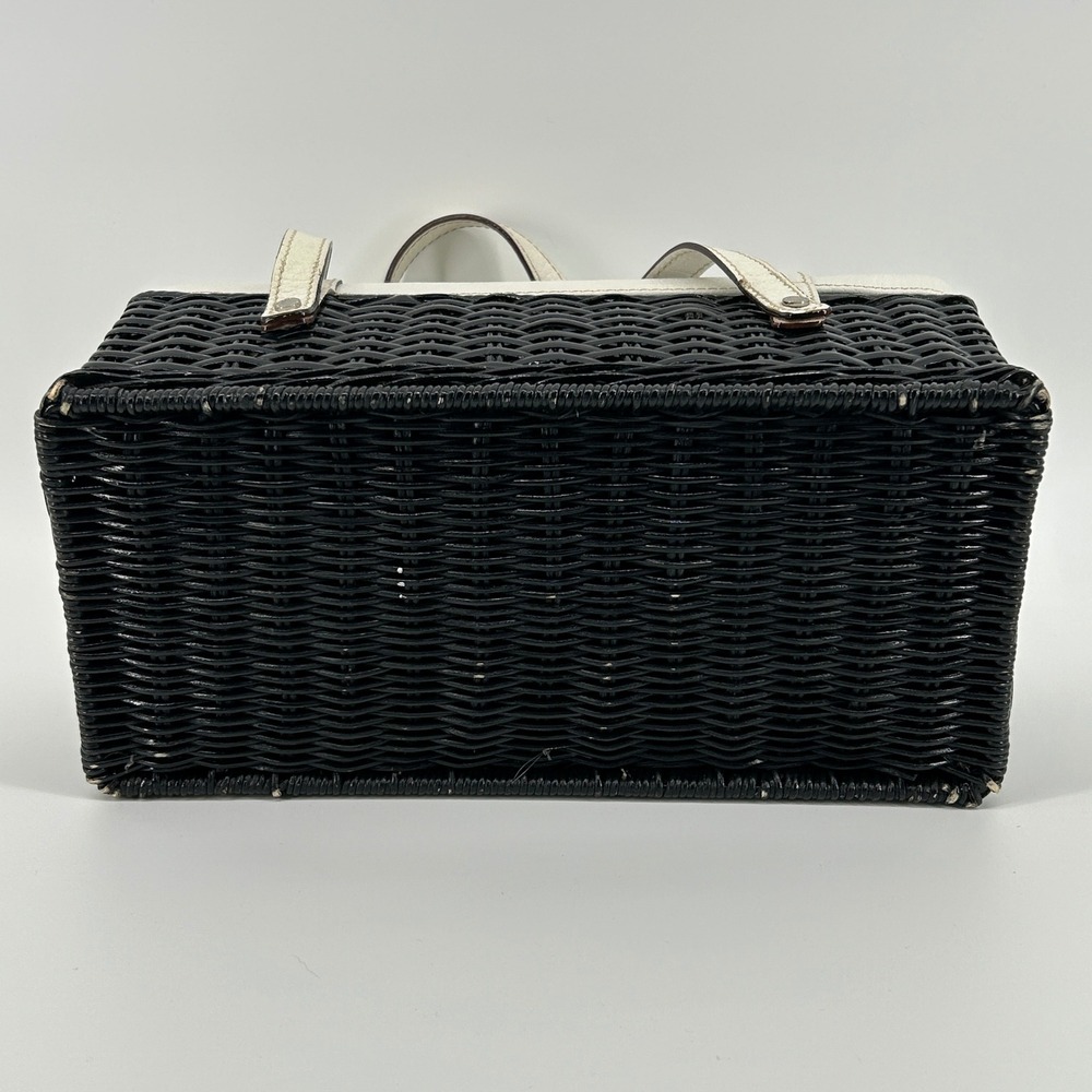 Vintage Kate Spade New York Black Wicker Basket White Leather Bag Polka Dot - Picture 16 of 16